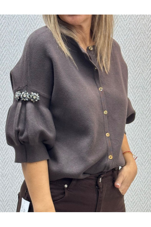 Rebeca manga brillo botones