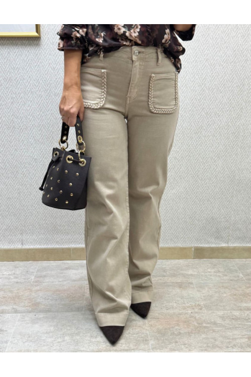 Vaquero bolsillo trenzado Beige