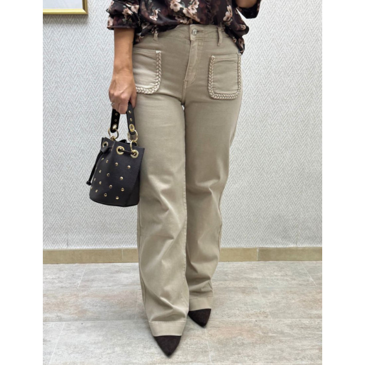 Vaquero bolsillo trenzado Beige