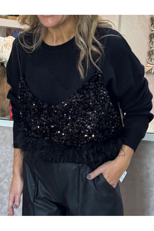 Jersey lentejuelas plumas 