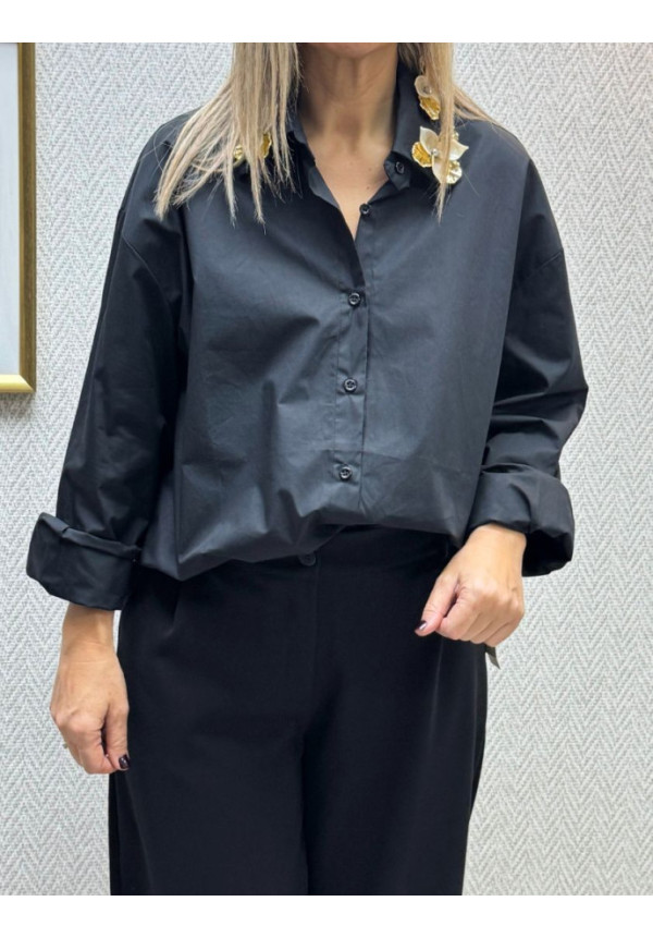 Camisa cuello flor gold