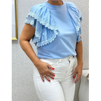 camiseta manga volante celeste