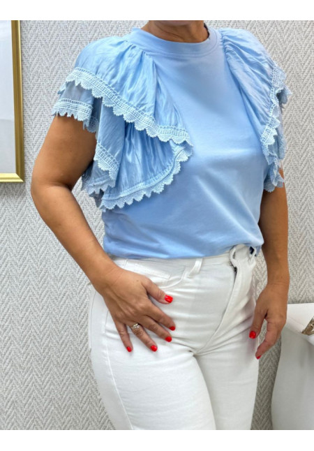 camiseta manga volante celeste
