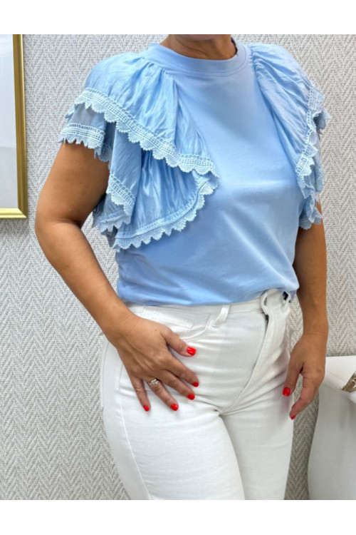 camiseta manga volante celeste