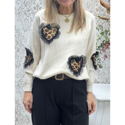 Jersey corazón print beige