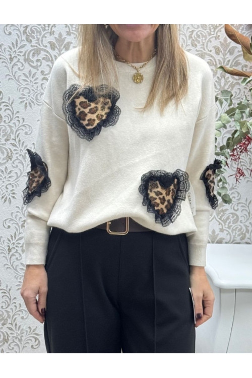 Jersey corazón print beige