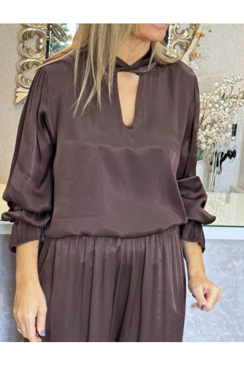 Blusa satén cuello cruzado