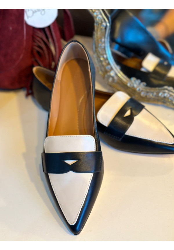 mocasines bicolor negro-