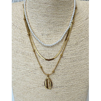 Collar triple perlas y concha