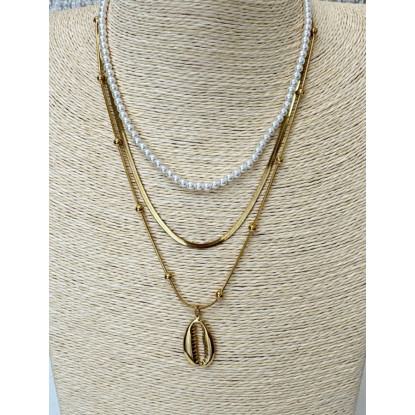 Collar triple perlas y concha