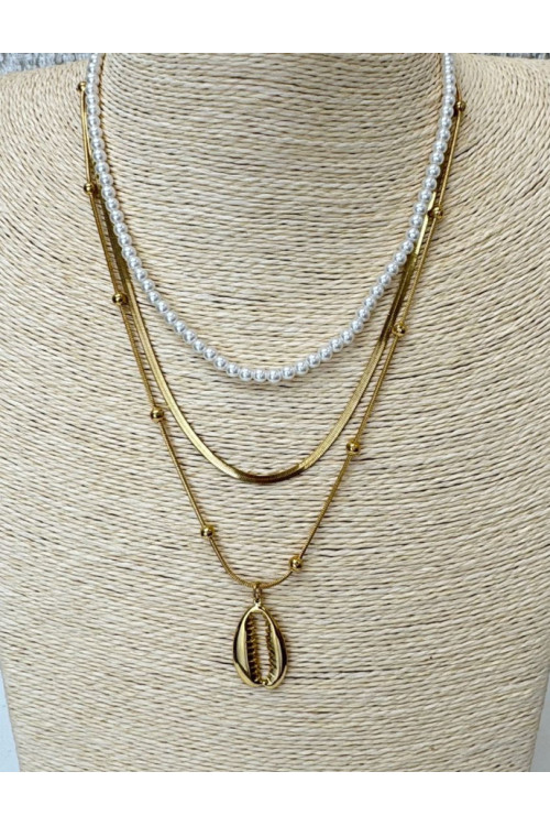 Collar triple perlas y concha