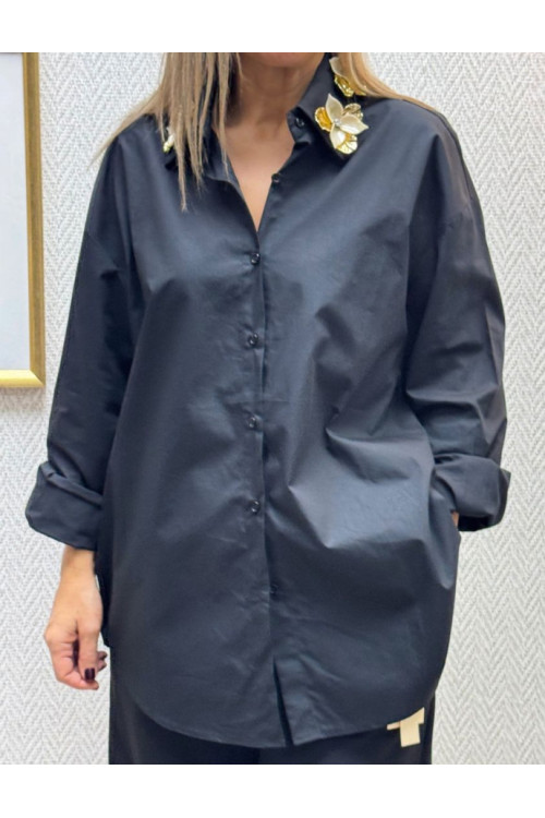 Camisa cuello flor gold