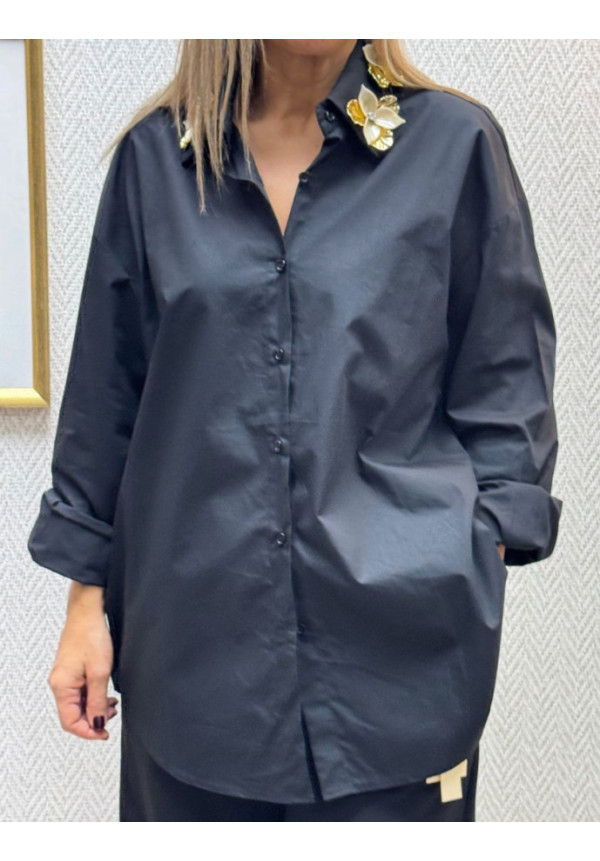 Camisa cuello flor gold