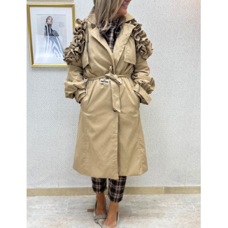 Gabardina volantes camel