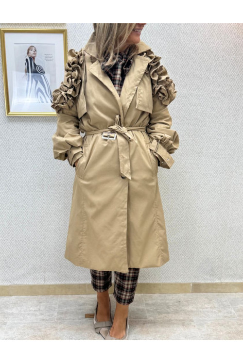 Gabardina volantes camel