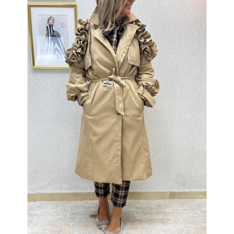 Gabardina volantes camel