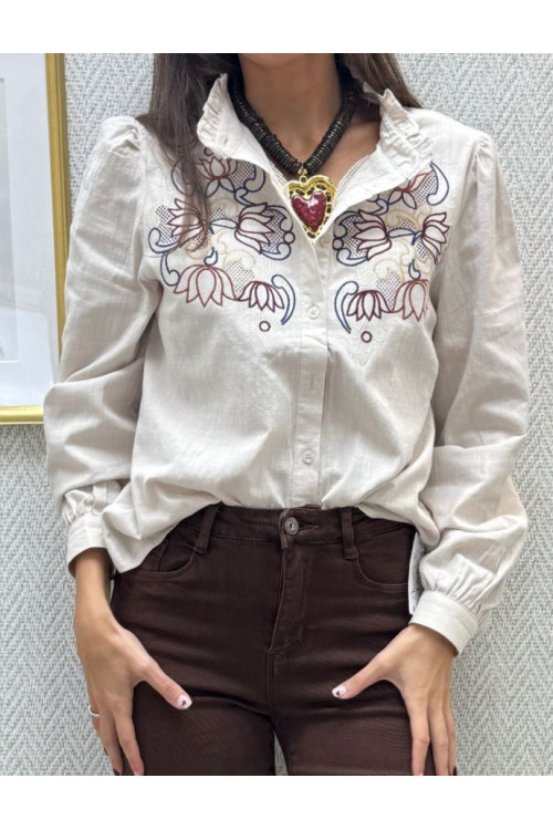 Camisa beige bordada 