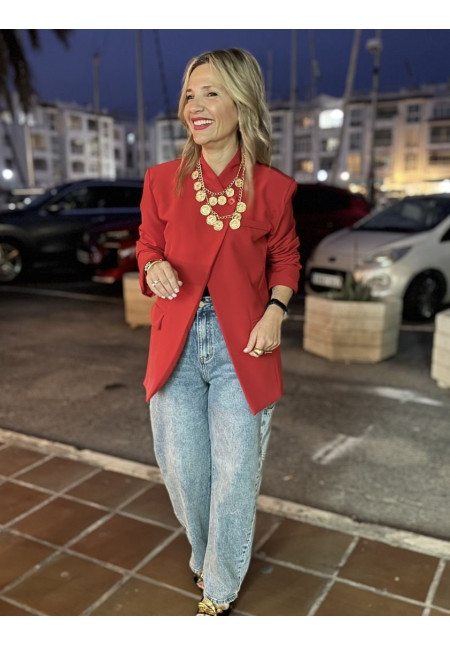 Blazer botón cuello roja