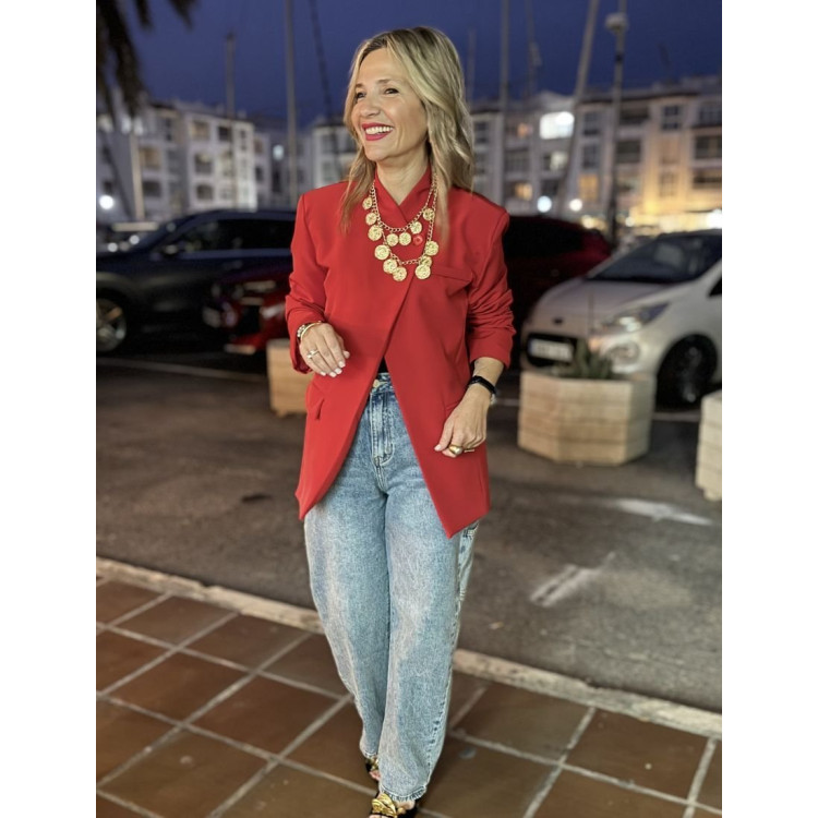 Blazer botón cuello roja