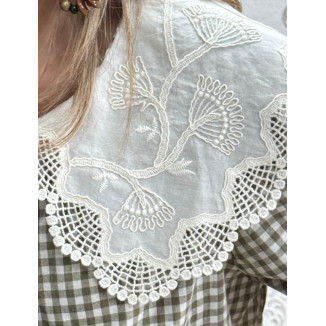 Camisa vichy cuello bordado verde