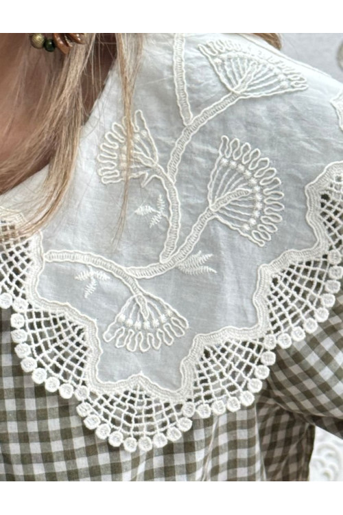 Camisa vichy cuello bordado verde