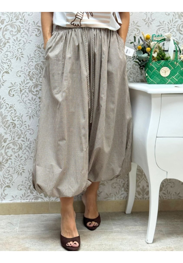 Pantalón maxi globo vichy choco