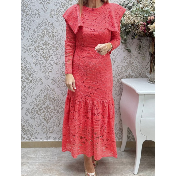 Vestido encaje mery coral