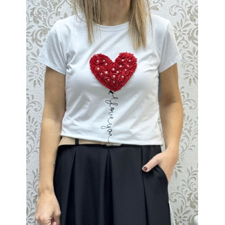 Camiseta corazón perlas 3d