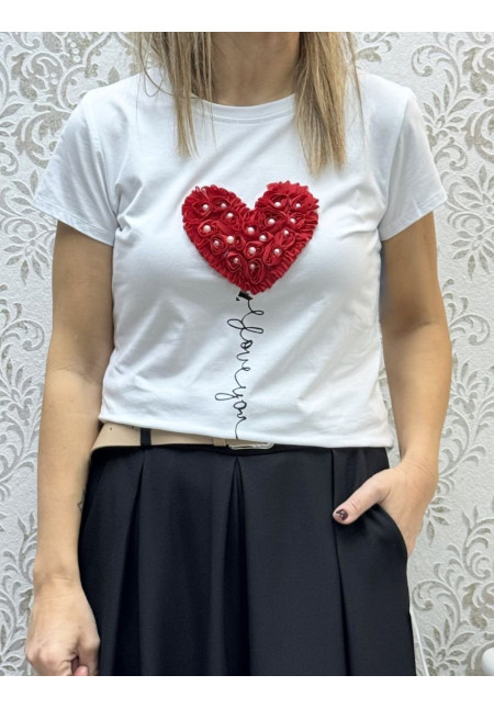 Camiseta corazón perlas 3d