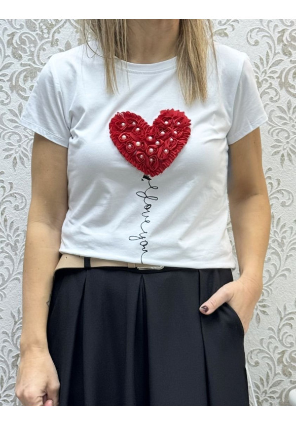 Camiseta corazón perlas 3d