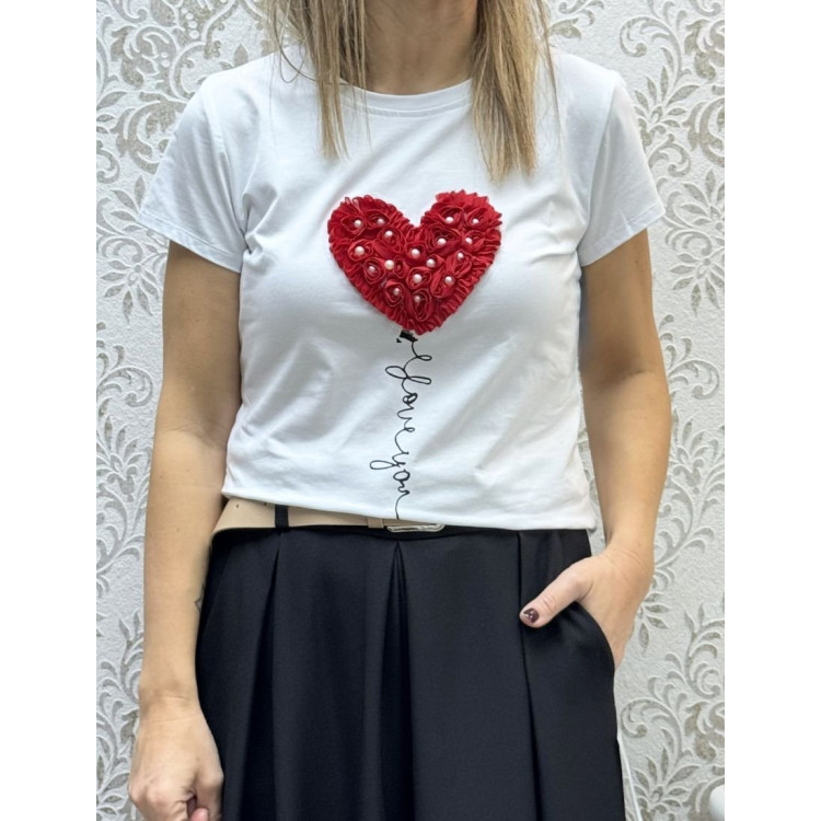 Camiseta corazón perlas 3d