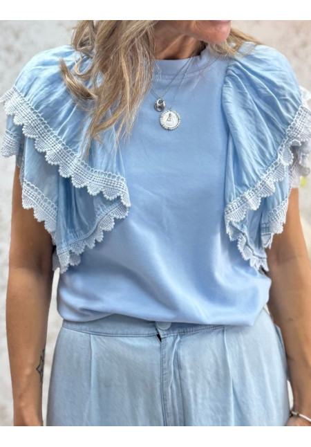 camiseta manga volante celeste