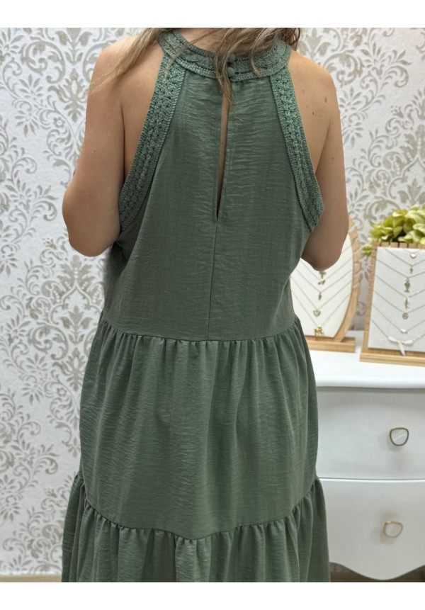 Vestido mix crochet halter verde