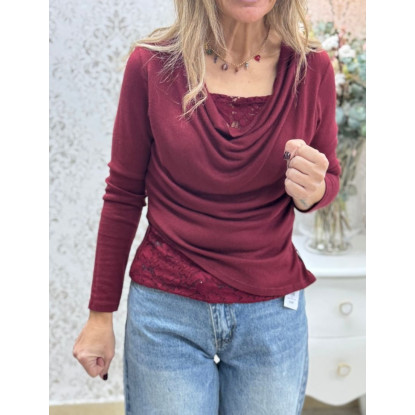 Jersey drapeado fino encaje 