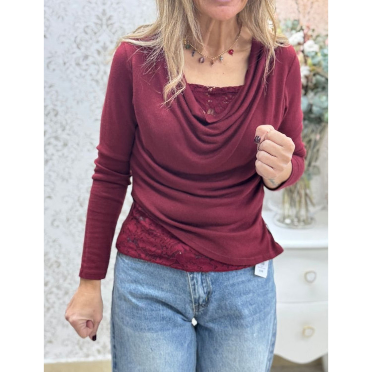 Jersey drapeado fino encaje 