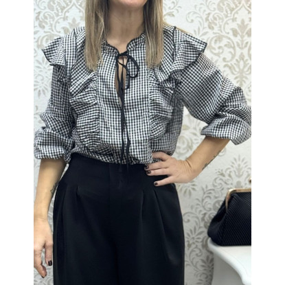 Blusa vichy volantes negra