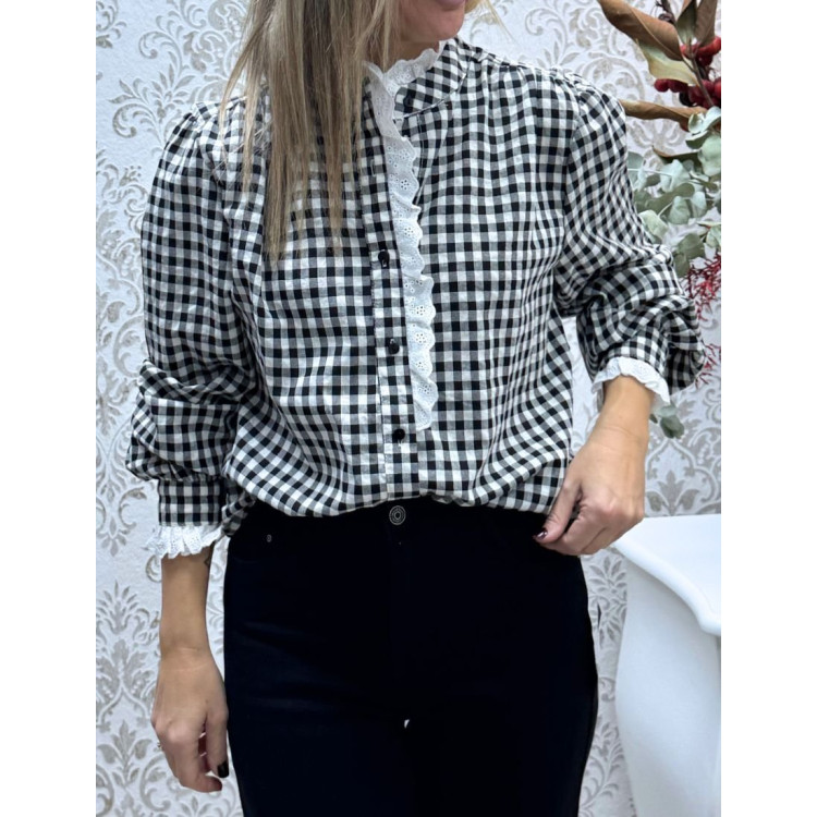Camisa vichy volante negra