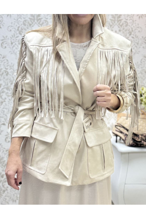 Chaqueta ante flecos beige