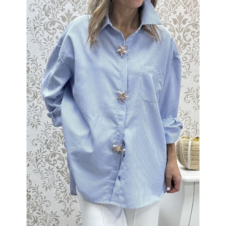 Camisa rayas celeste broche