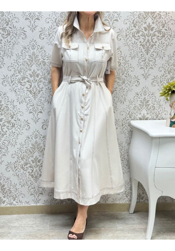 Vestido camisero m-c pespunte