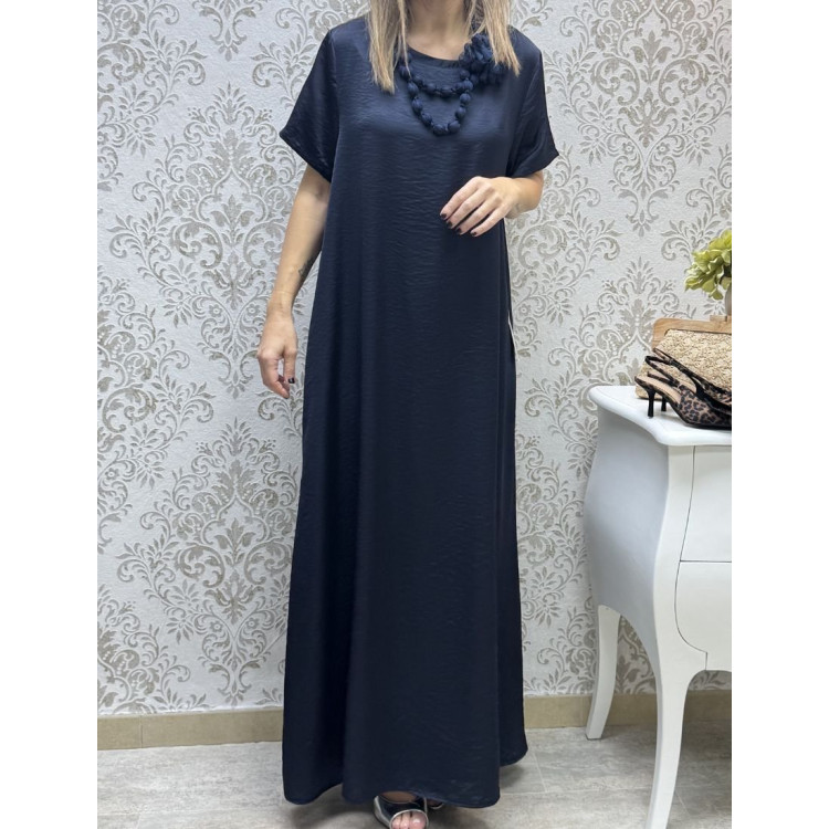 Vestido saten m-c marino