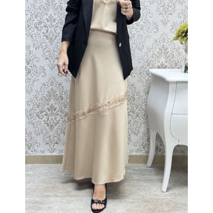 Falda mix satén beige