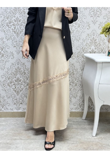Falda mix satén beige