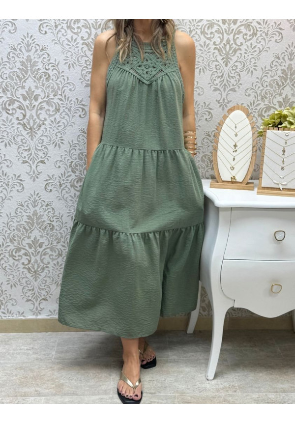 Vestido mix crochet halter verde