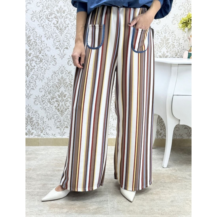 pant rayas bolsillos marrón
