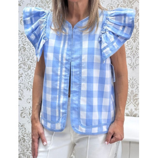 Chaleco vichy volantes celeste