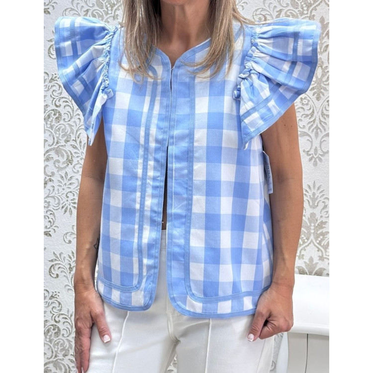 Chaleco vichy volantes celeste