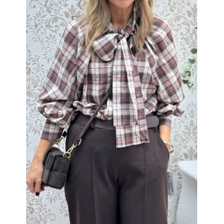 Camisa cuadros tartan choco/rosa