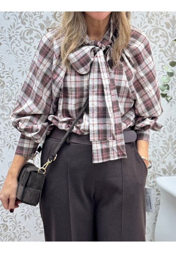 Camisa cuadros tartan choco/rosa