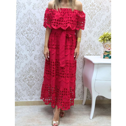 Vestido mexico brocado rojo